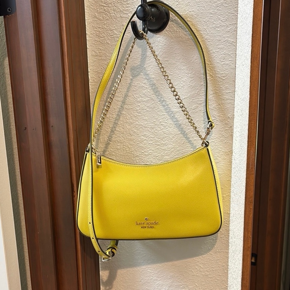 Kate Spade Chartreuse Leather Bag with Gold Logo cross body